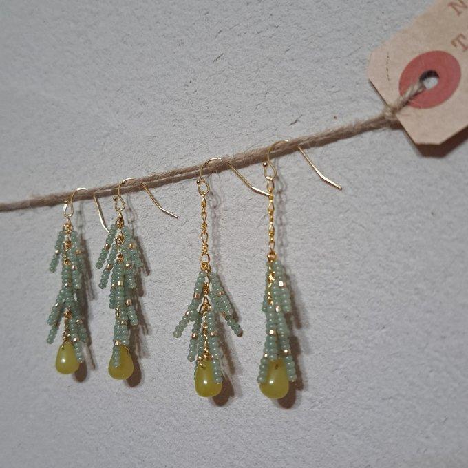 ゆらゆら揺れる優雅な輝き。style格上げします。ビーズロングフリンジピアス(グリーン) | 7枚目