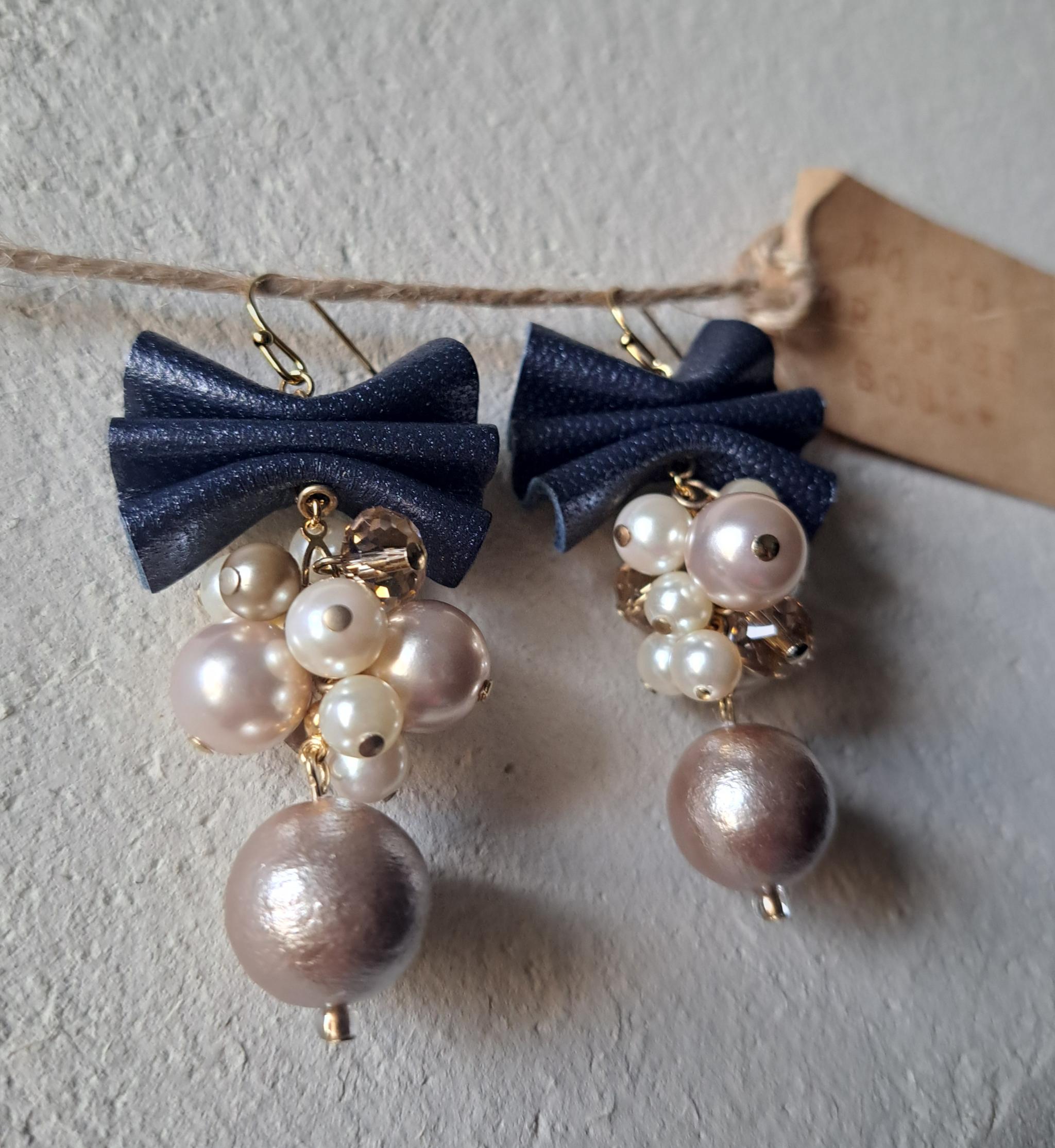 【本革リボン】コットンパールmixネイビーリボン/3秒でドレスアップ。サスティナブルアクセサリー(Ｃ24B) | 11枚目