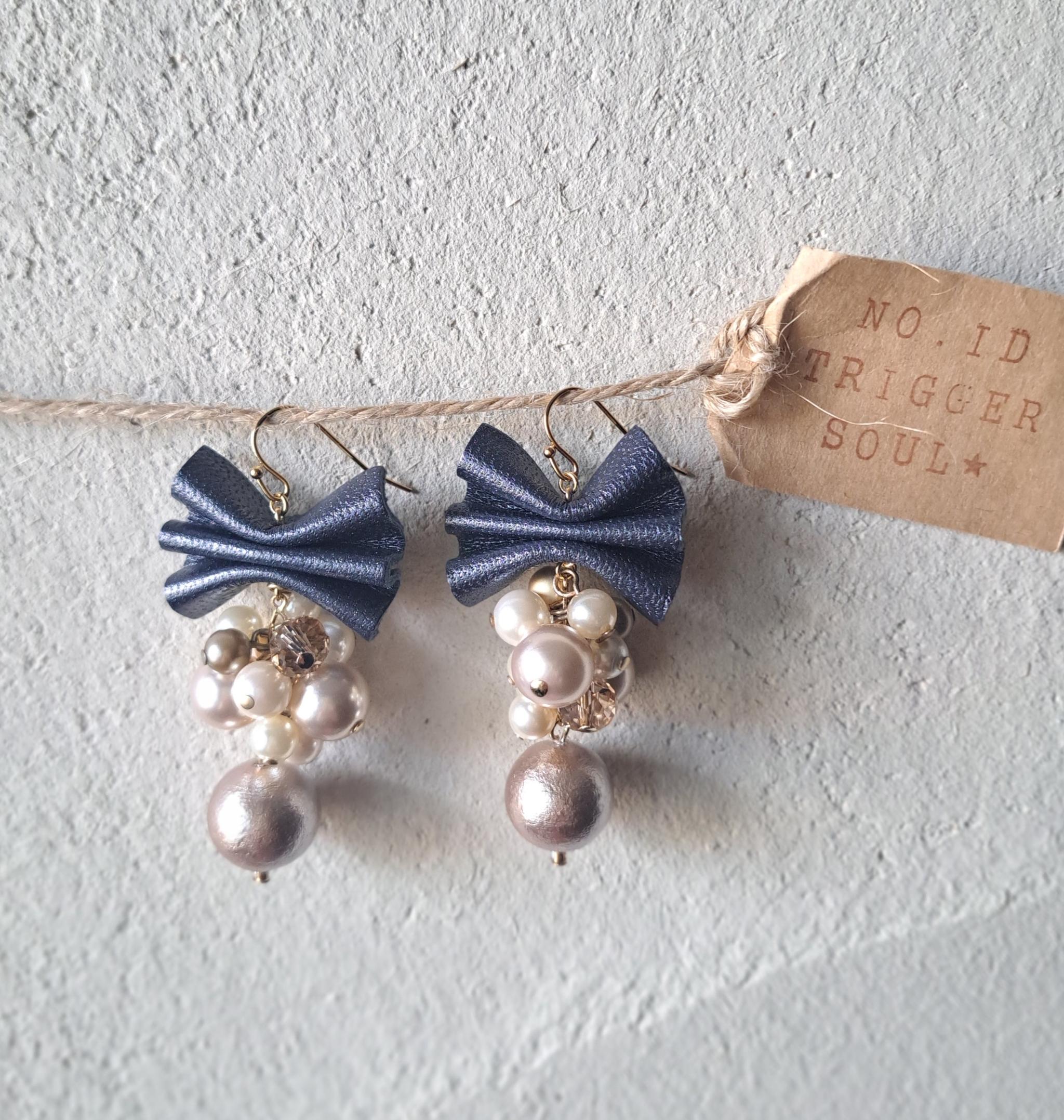 【本革リボン】コットンパールmixネイビーリボン/3秒でドレスアップ。サスティナブルアクセサリー(Ｃ24B) | 12枚目