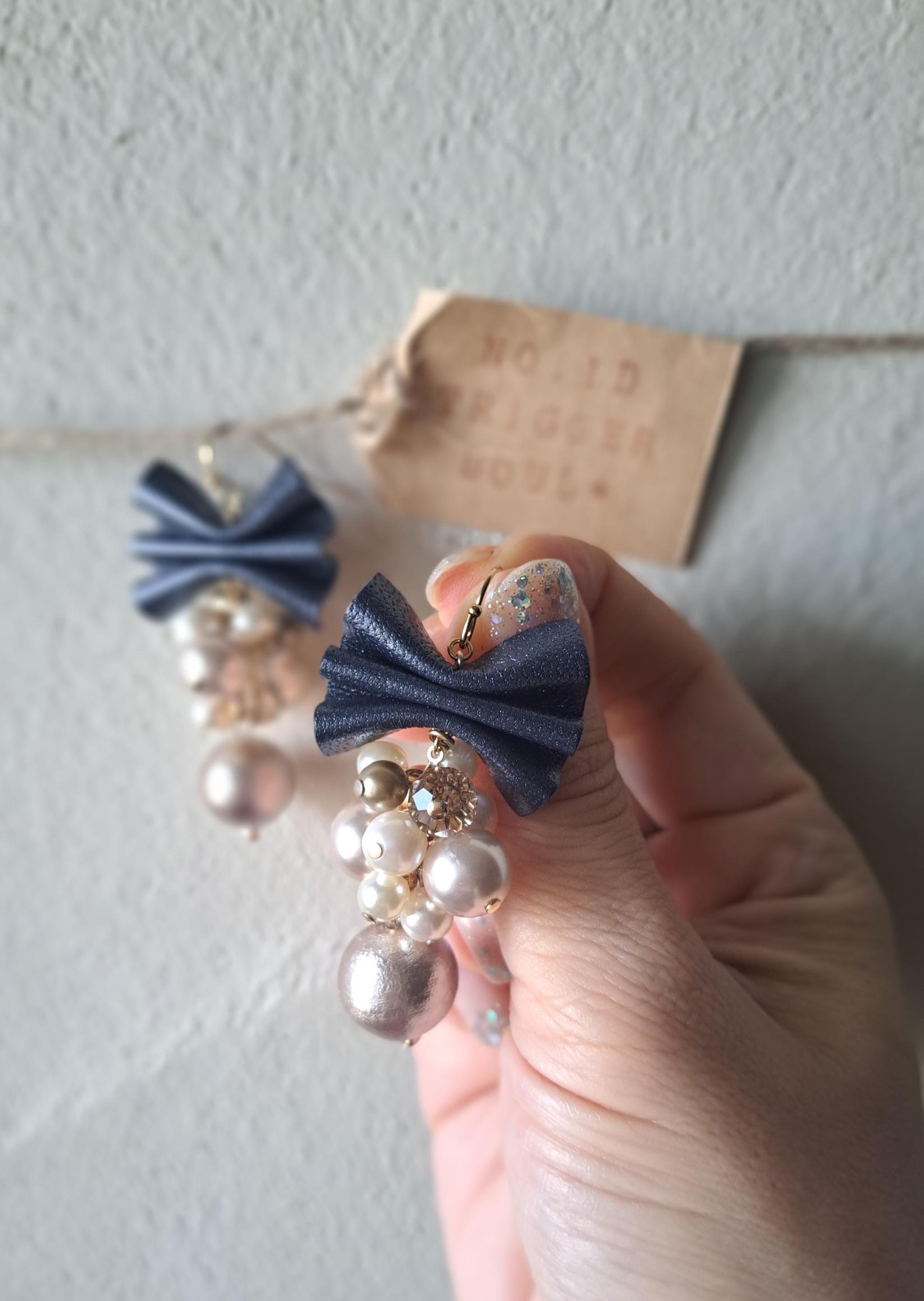 【本革リボン】コットンパールmixネイビーリボン/3秒でドレスアップ。サスティナブルアクセサリー(Ｃ24B) | 13枚目