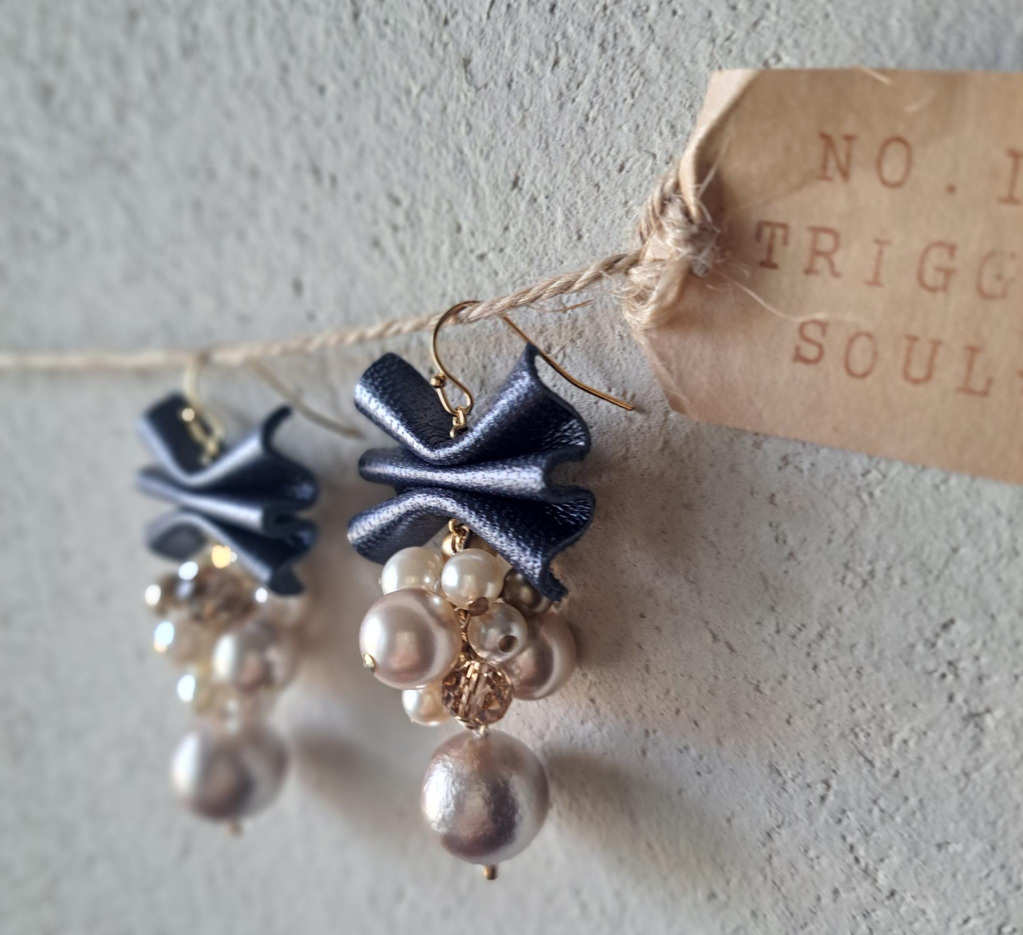 【本革リボン】コットンパールmixネイビーリボン/3秒でドレスアップ。サスティナブルアクセサリー(Ｃ24B) | 7枚目