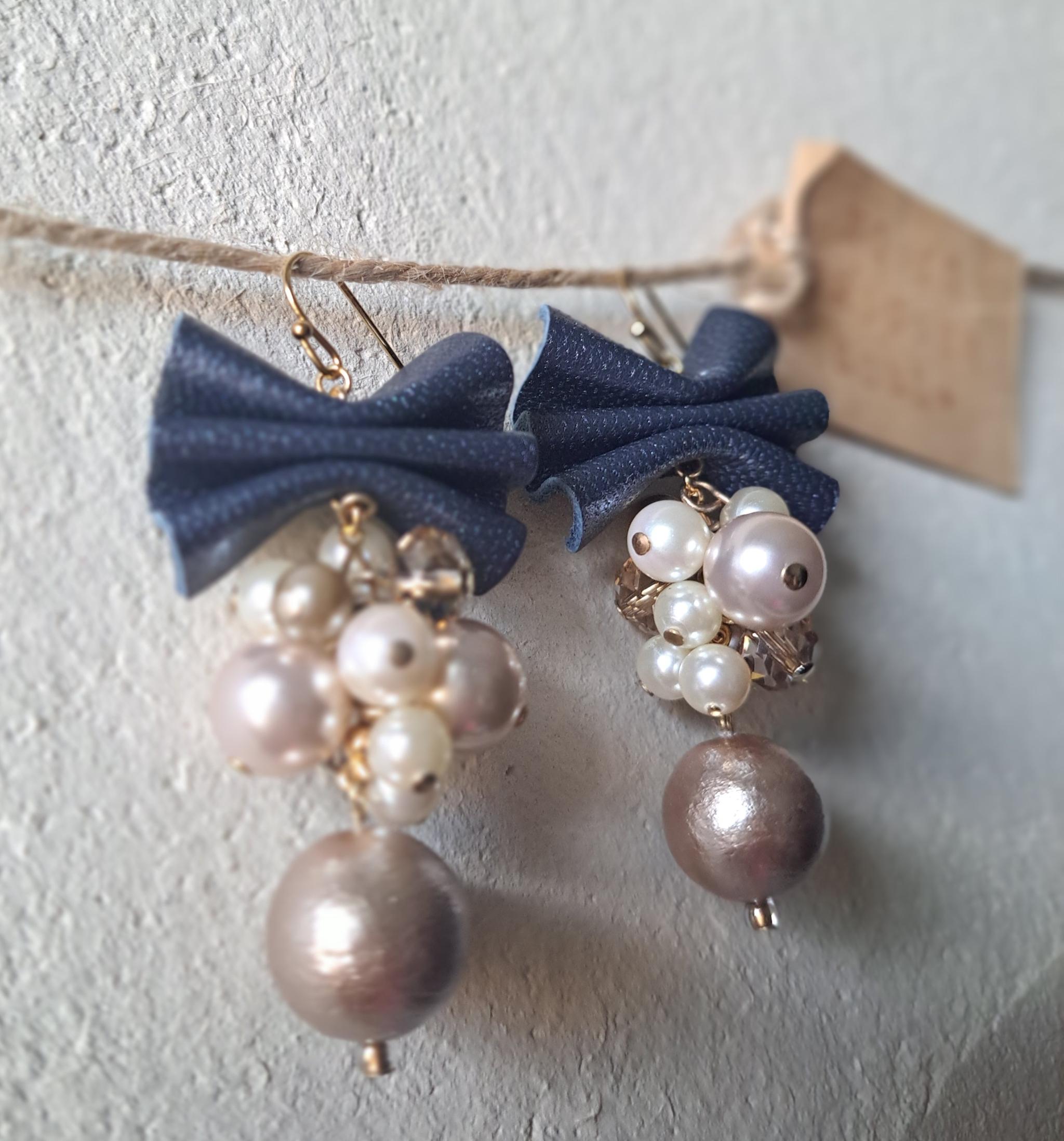 【本革リボン】コットンパールmixネイビーリボン/3秒でドレスアップ。サスティナブルアクセサリー(Ｃ24B) | 9枚目