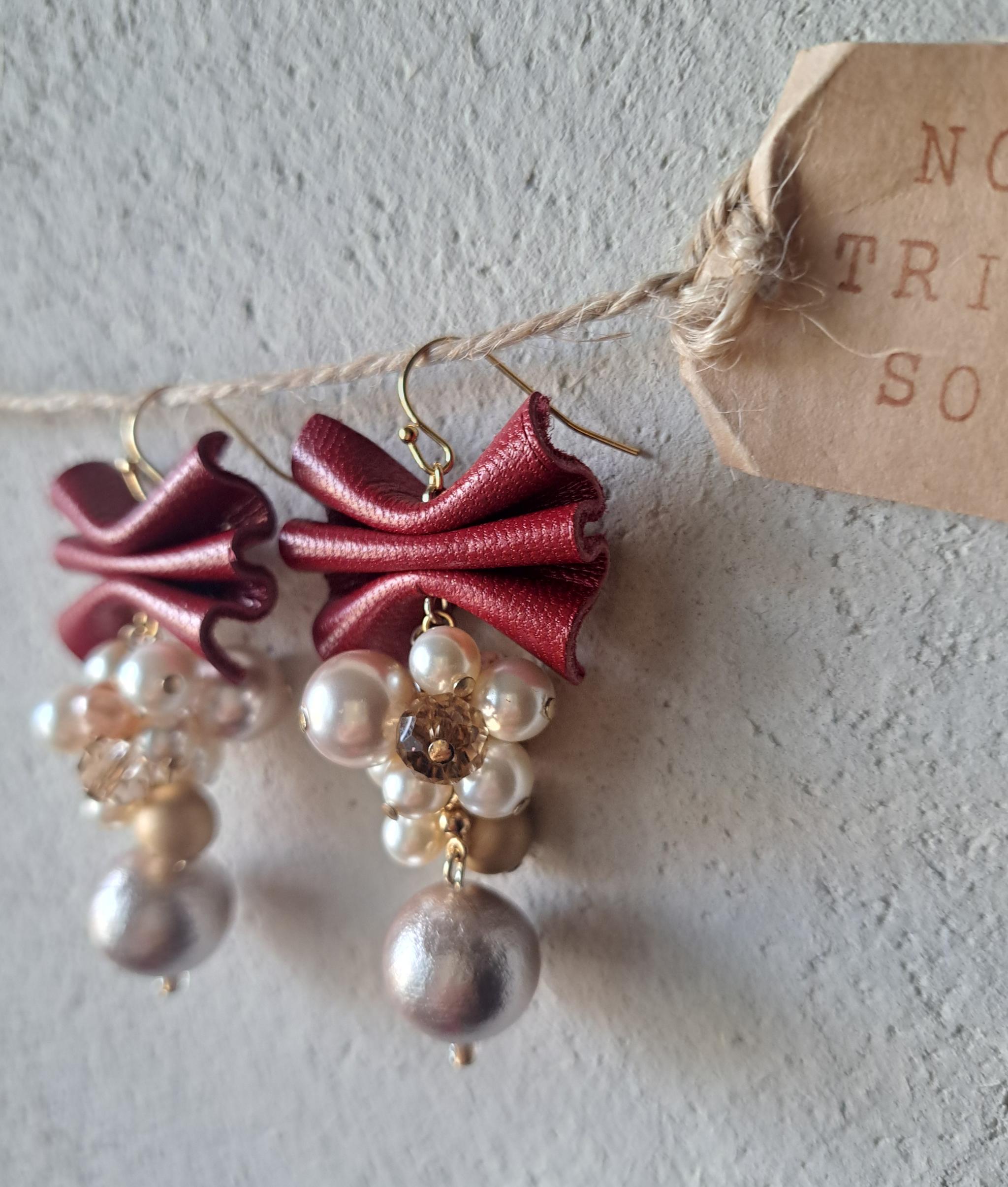 【本革リボン】コットンパールmixレッドリボン/3秒でドレスアップ。サスティナブルアクセサリー(Ｃ24C) | 5枚目