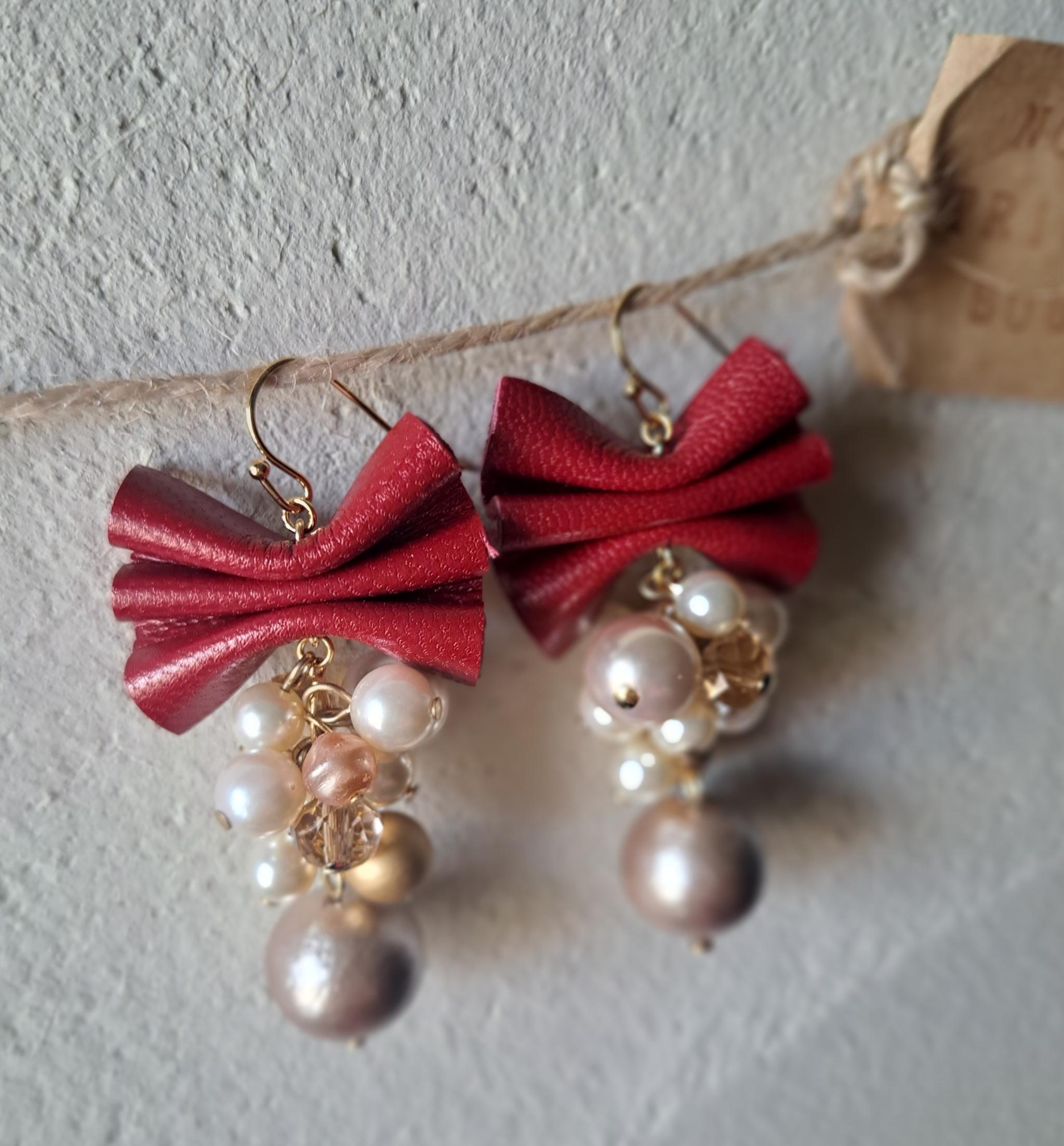 【本革リボン】コットンパールmixレッドリボン/3秒でドレスアップ。サスティナブルアクセサリー(Ｃ24C) | 8枚目