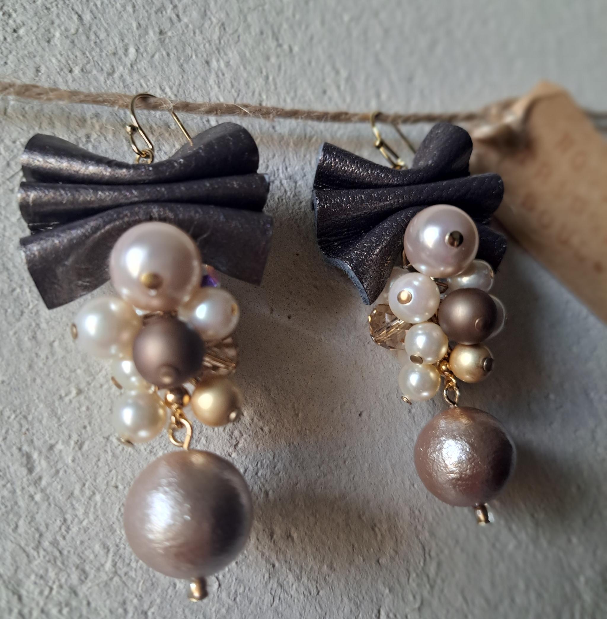 【本革リボン】コットンパールmixブロンズリボン/3秒でドレスアップ。サスティナブルアクセサリー(Ｃ24G) | 10枚目