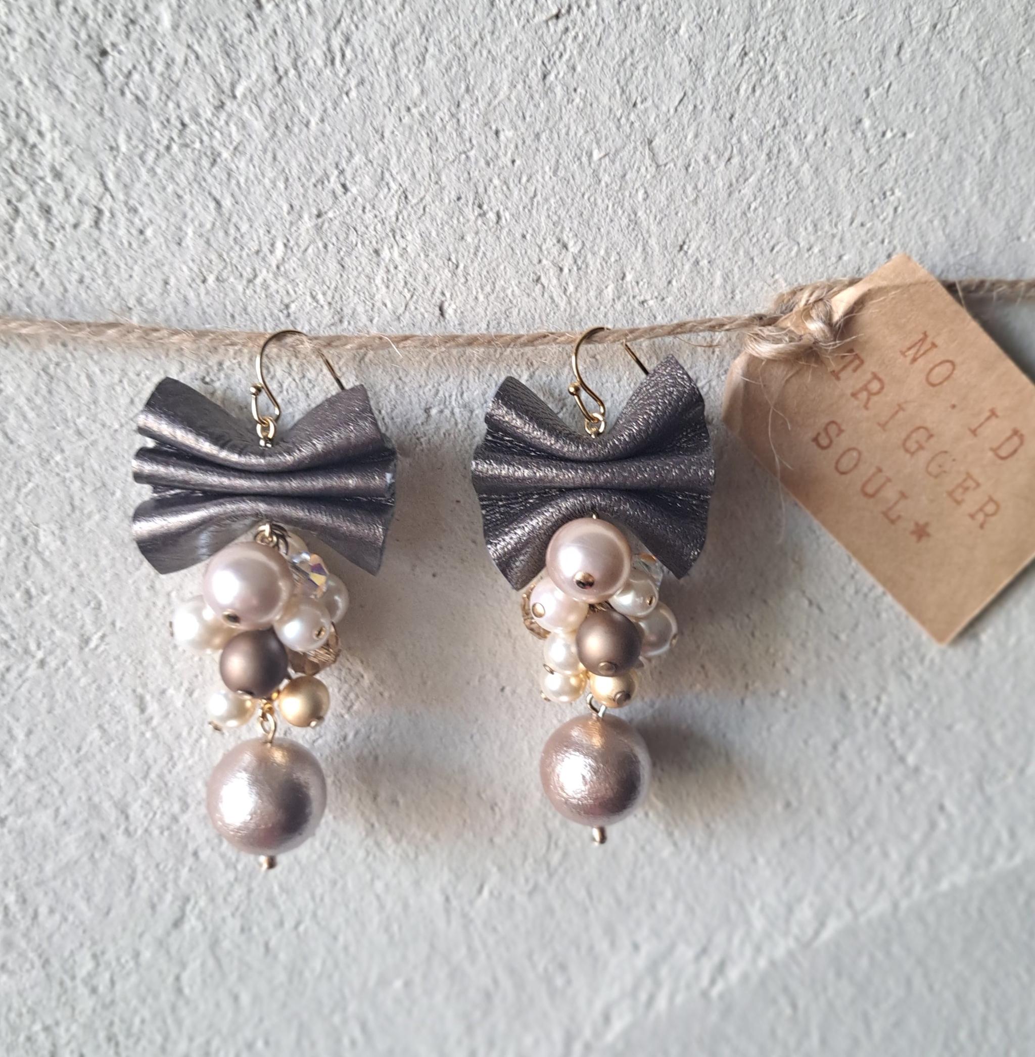 【本革リボン】コットンパールmixブロンズリボン/3秒でドレスアップ。サスティナブルアクセサリー(Ｃ24G) | 2枚目