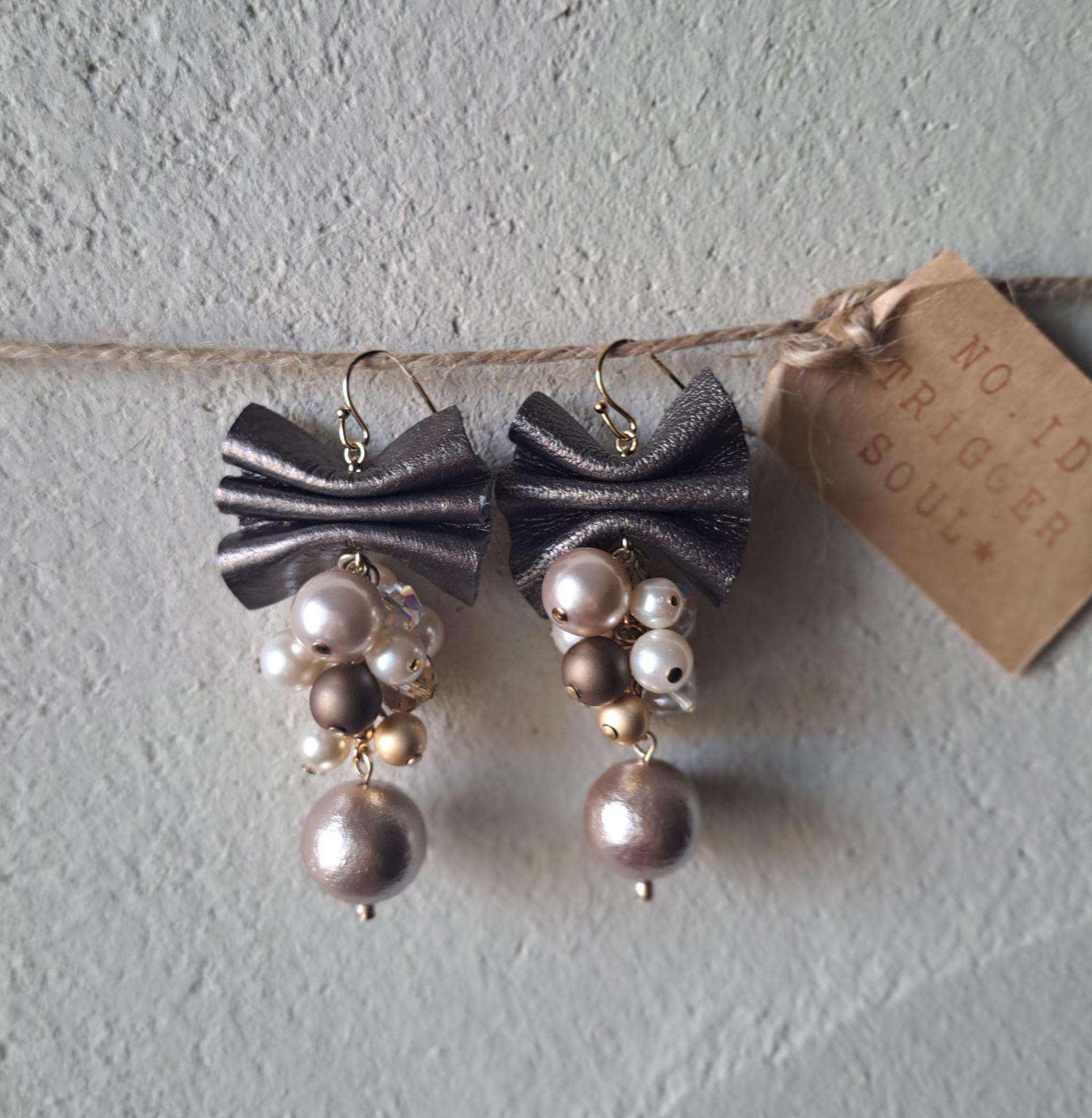 【本革リボン】コットンパールmixブロンズリボン/3秒でドレスアップ。サスティナブルアクセサリー(Ｃ24G) | 3枚目