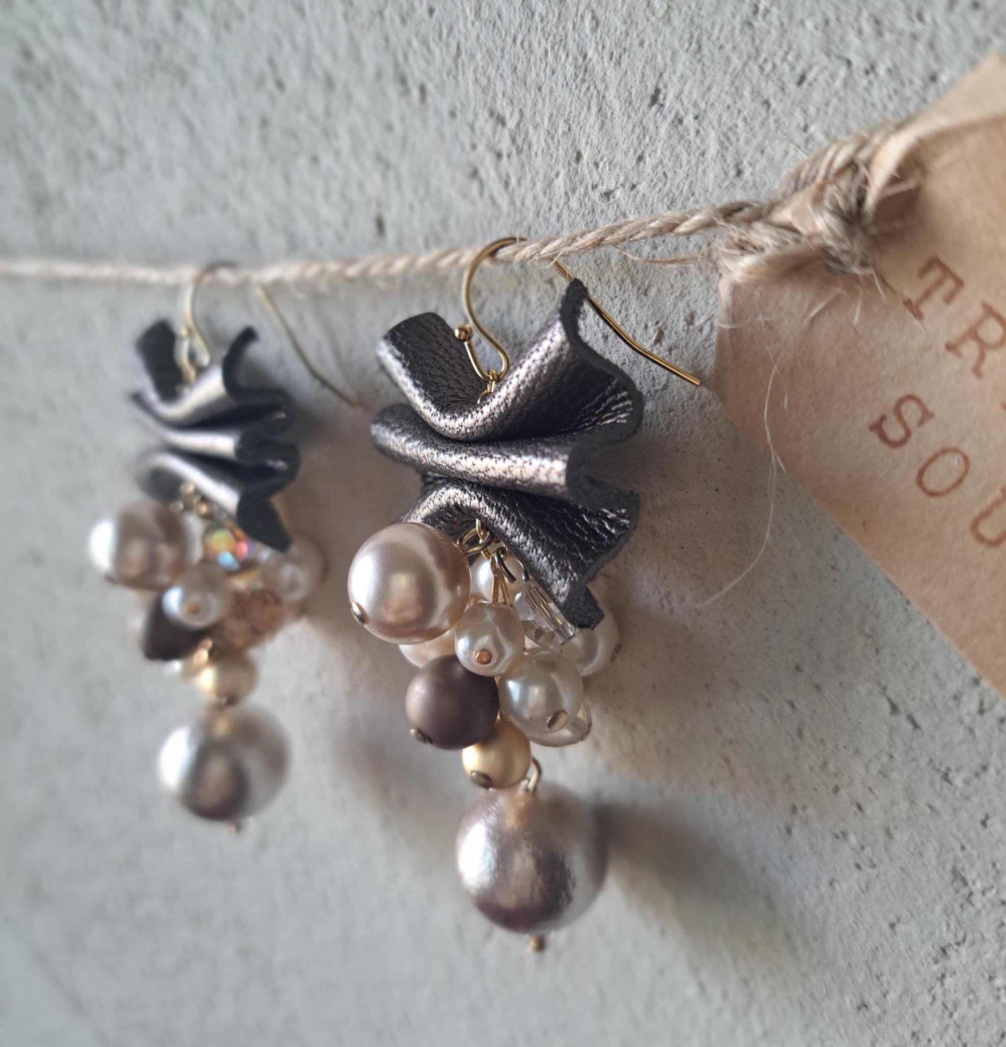 【本革リボン】コットンパールmixブロンズリボン/3秒でドレスアップ。サスティナブルアクセサリー(Ｃ24G) | 4枚目