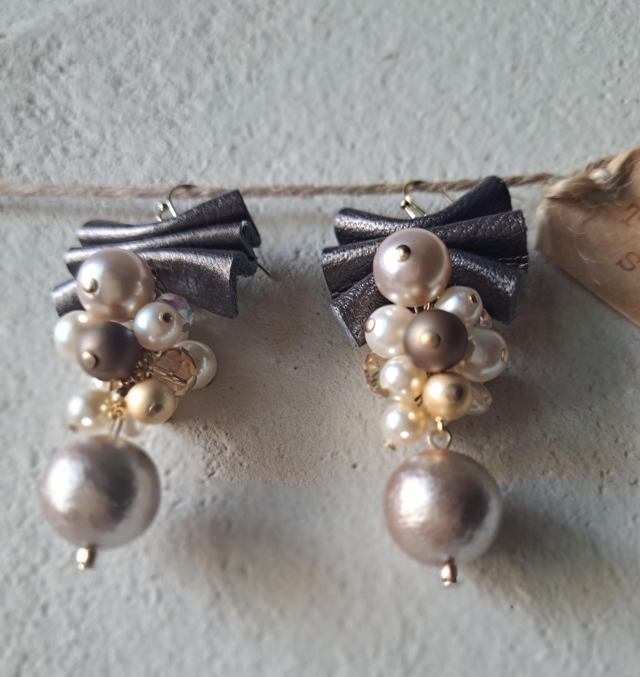 【本革リボン】コットンパールmixブロンズリボン/3秒でドレスアップ。サスティナブルアクセサリー(Ｃ24G) | 5枚目