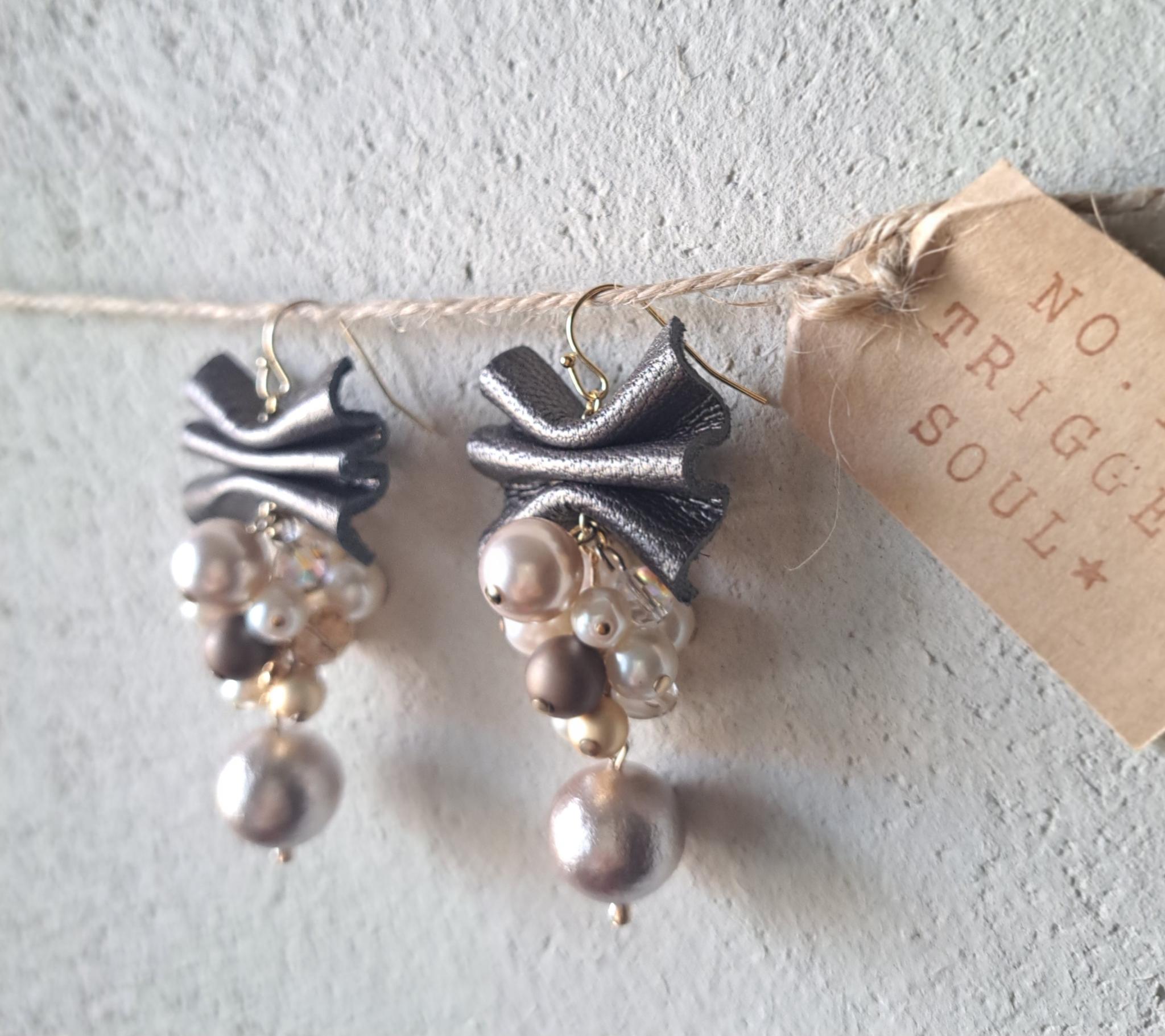 【本革リボン】コットンパールmixブロンズリボン/3秒でドレスアップ。サスティナブルアクセサリー(Ｃ24G) | 6枚目