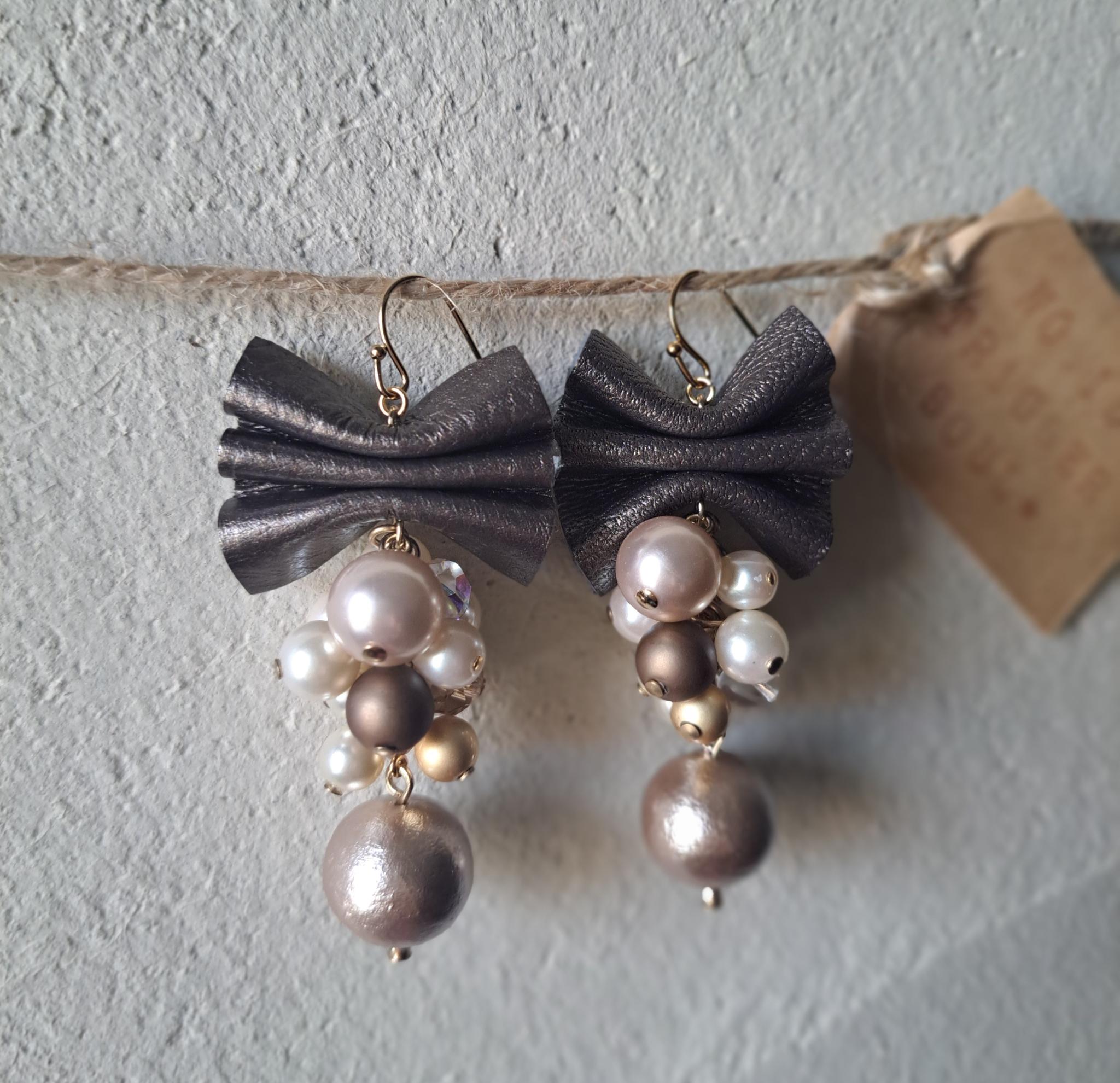 【本革リボン】コットンパールmixブロンズリボン/3秒でドレスアップ。サスティナブルアクセサリー(Ｃ24G) | 7枚目