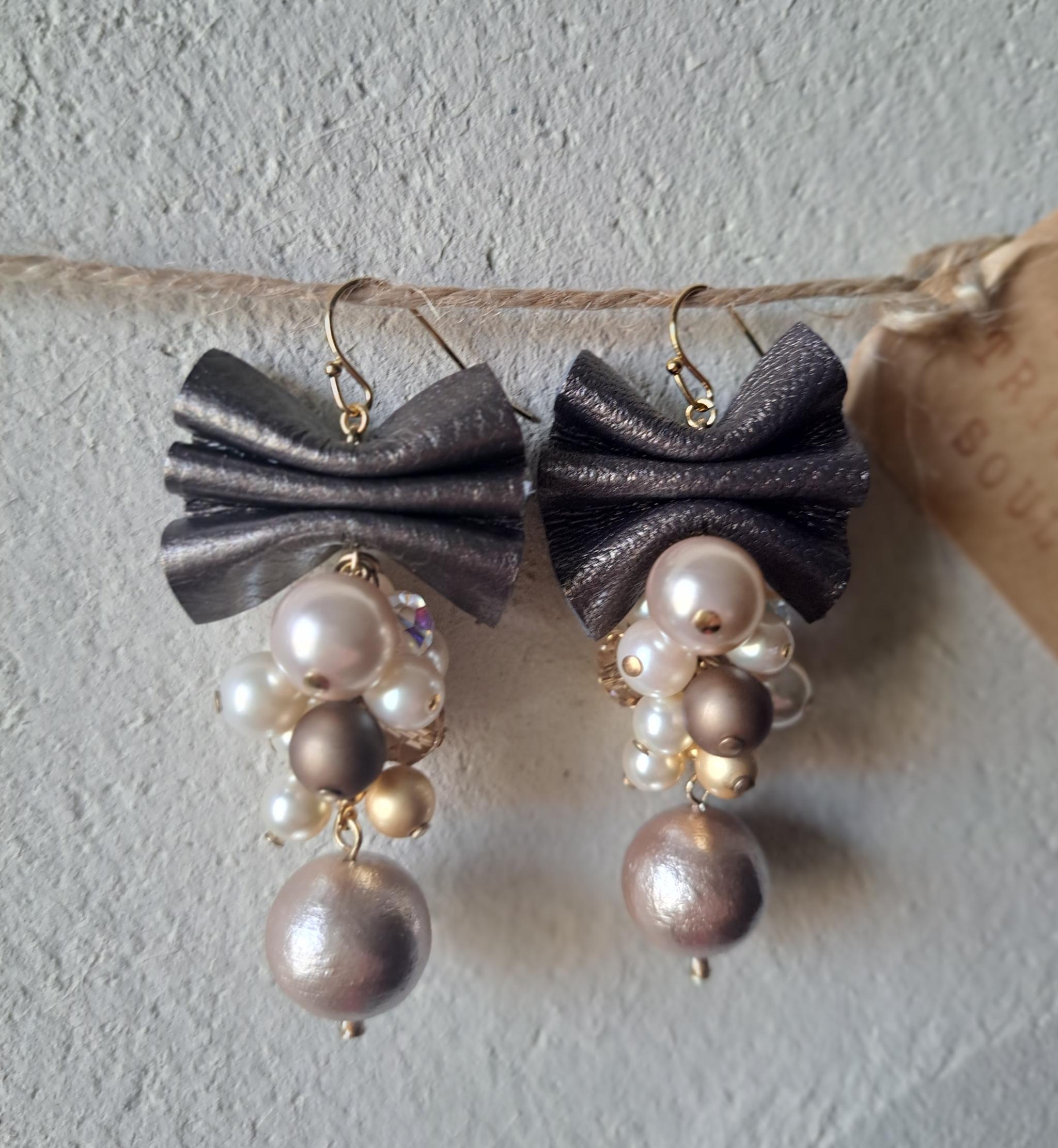 【本革リボン】コットンパールmixブロンズリボン/3秒でドレスアップ。サスティナブルアクセサリー(Ｃ24G) | 8枚目