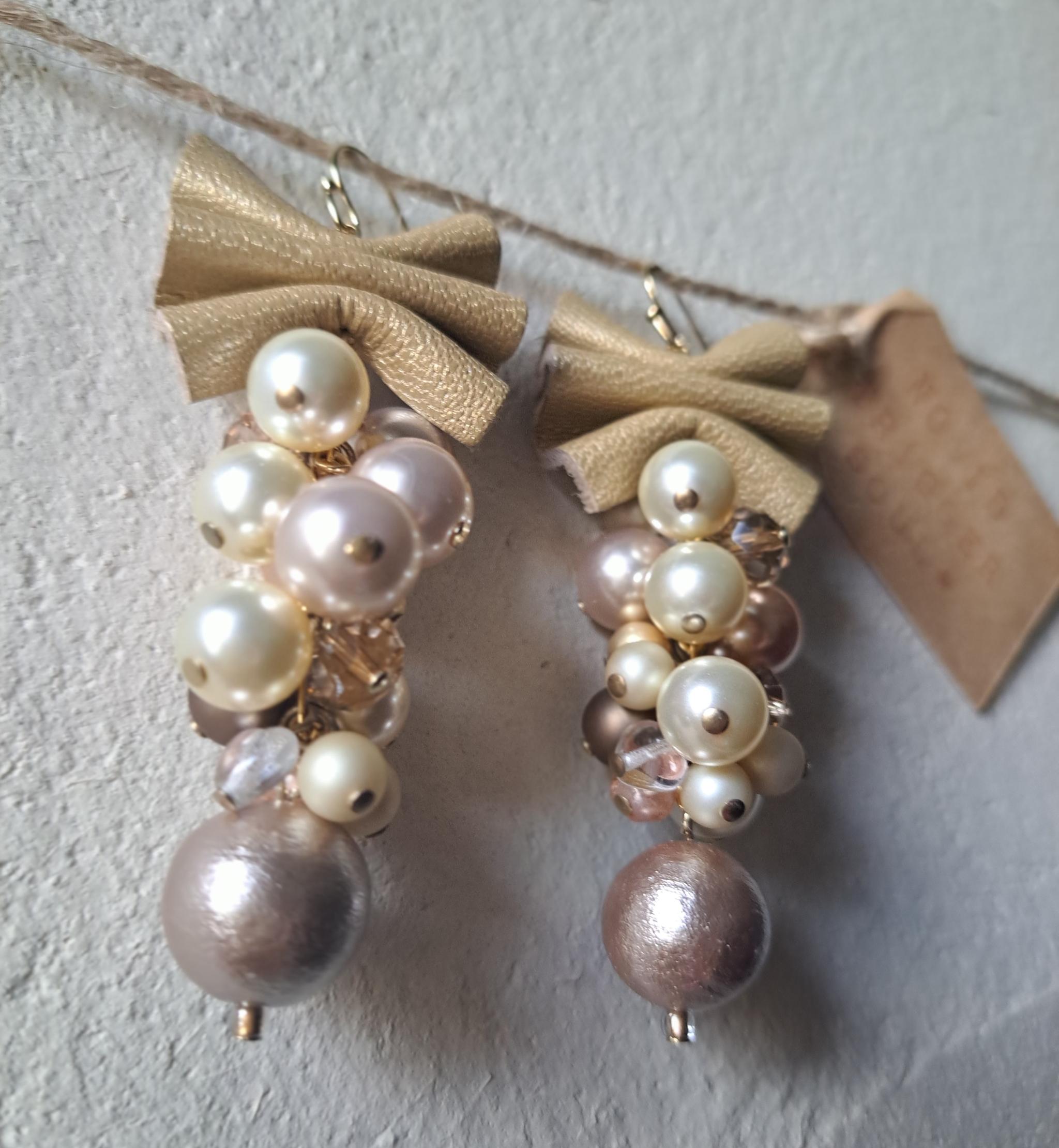 本革DXコットンパールmixゴールドベージュリボン/3秒でドレスアップ。サスティナブルアクセサリー(Ｃ24K) | 10枚目