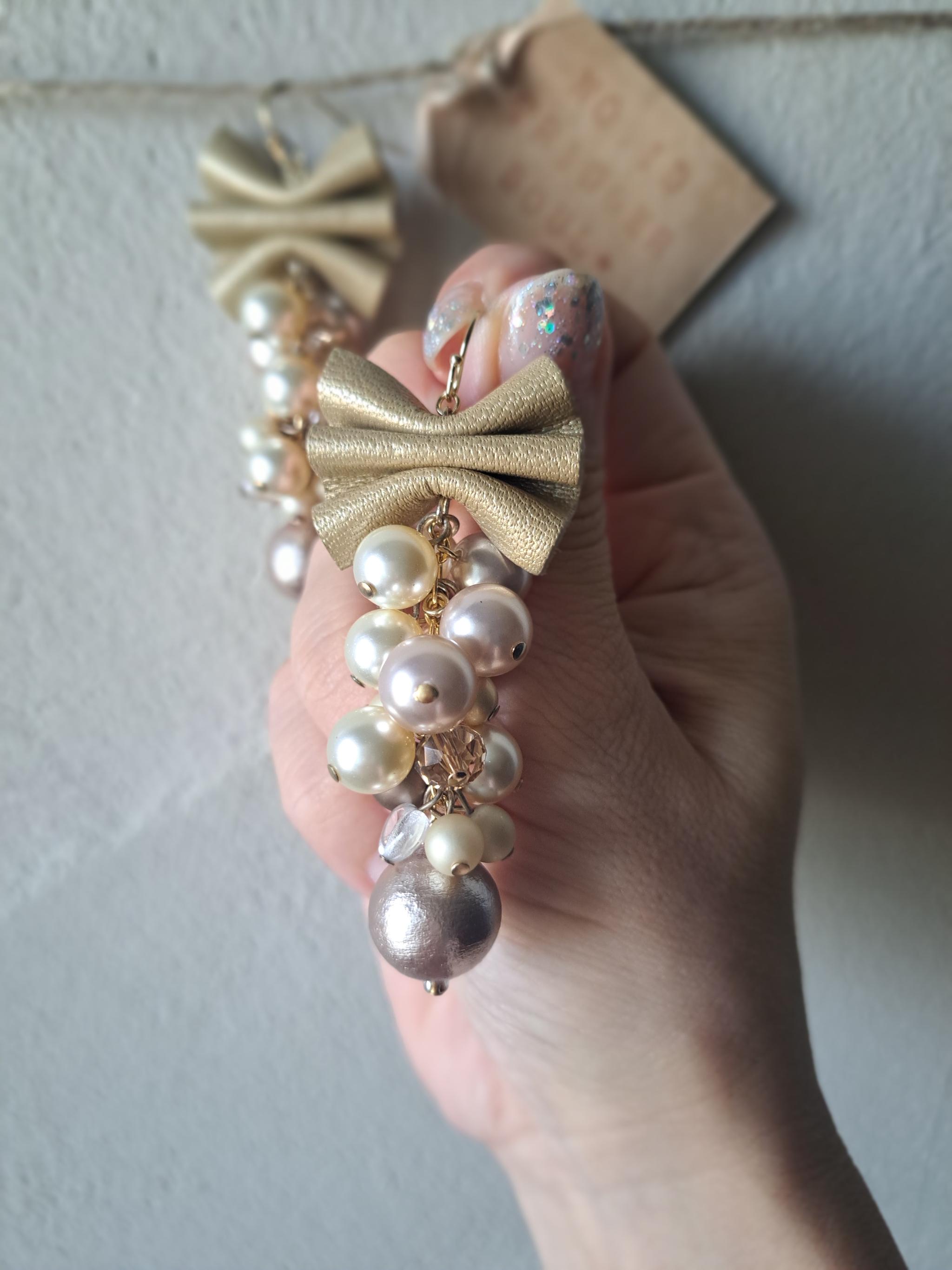 本革DXコットンパールmixゴールドベージュリボン/3秒でドレスアップ。サスティナブルアクセサリー(Ｃ24K) | 11枚目