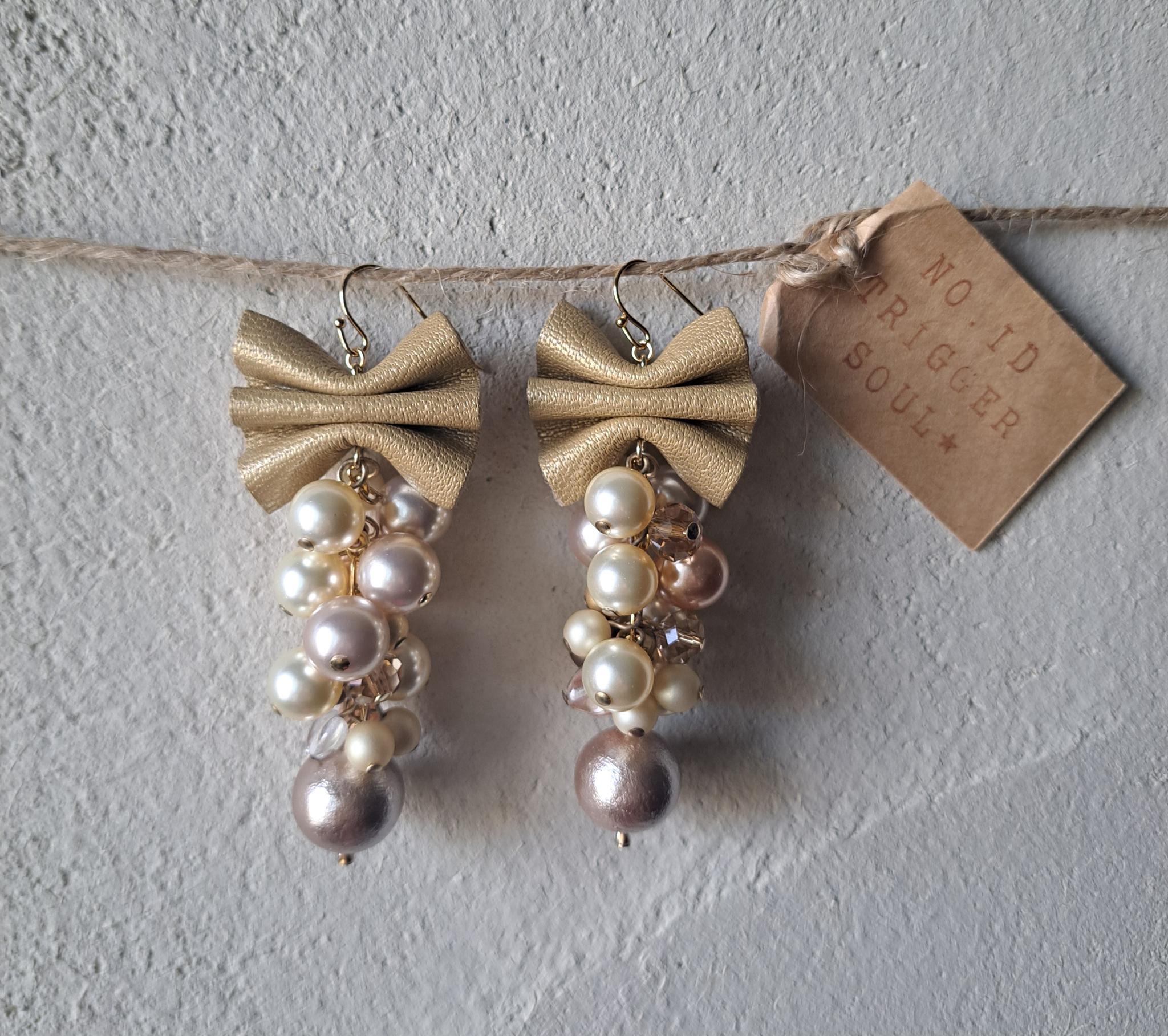 本革DXコットンパールmixゴールドベージュリボン/3秒でドレスアップ。サスティナブルアクセサリー(Ｃ24K) | 3枚目