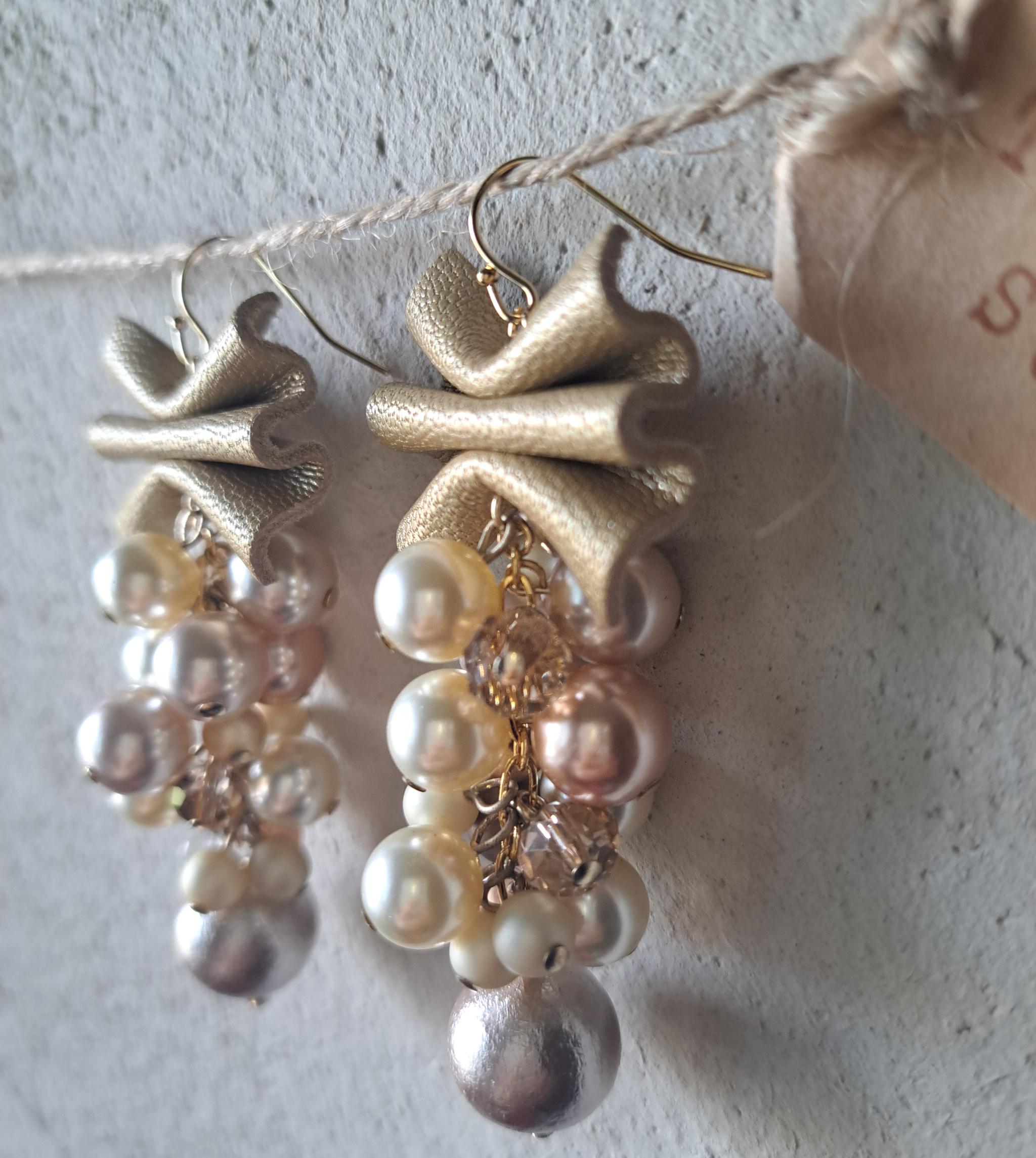 本革DXコットンパールmixゴールドベージュリボン/3秒でドレスアップ。サスティナブルアクセサリー(Ｃ24K) | 4枚目