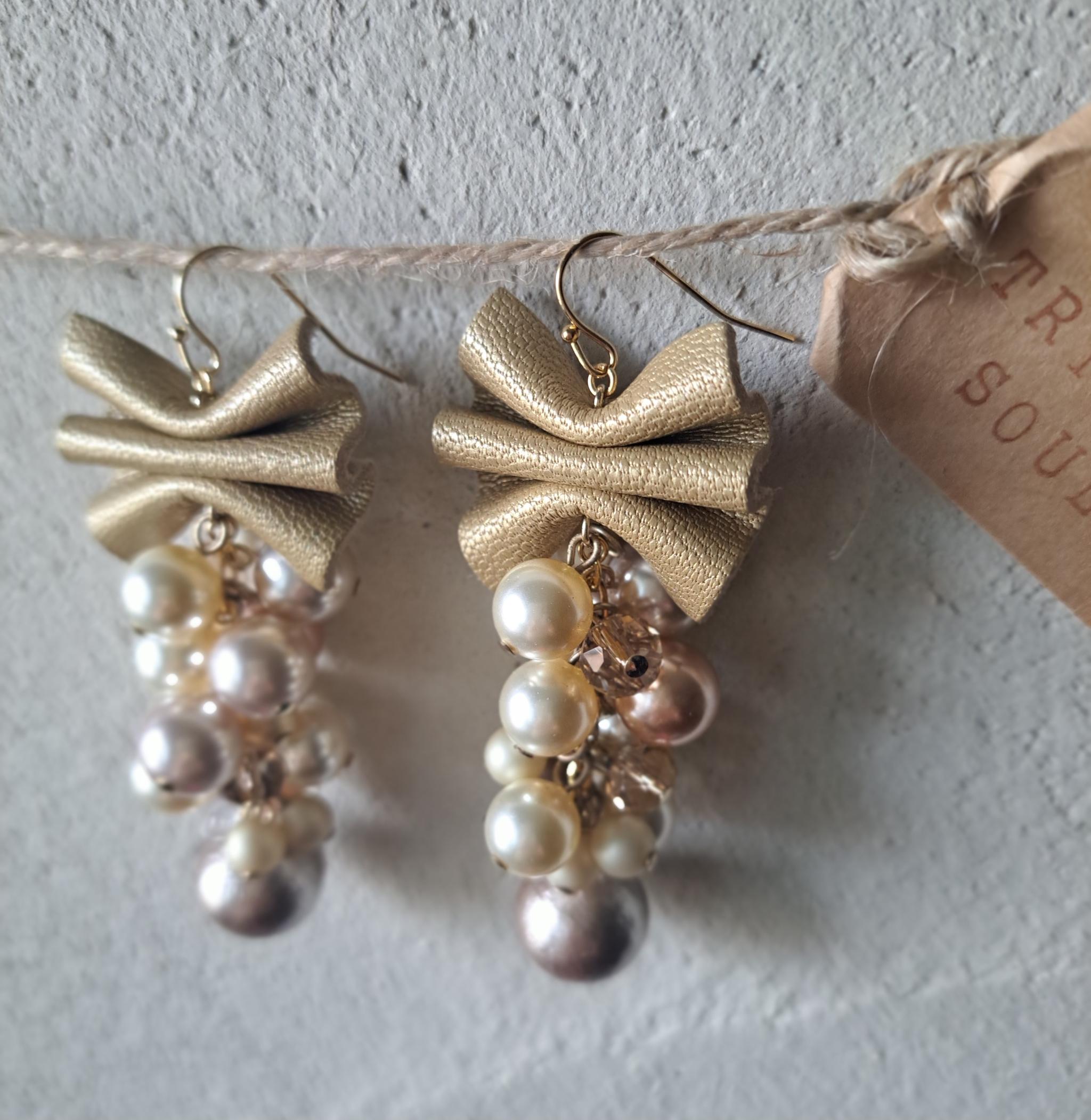 本革DXコットンパールmixゴールドベージュリボン/3秒でドレスアップ。サスティナブルアクセサリー(Ｃ24K) | 7枚目