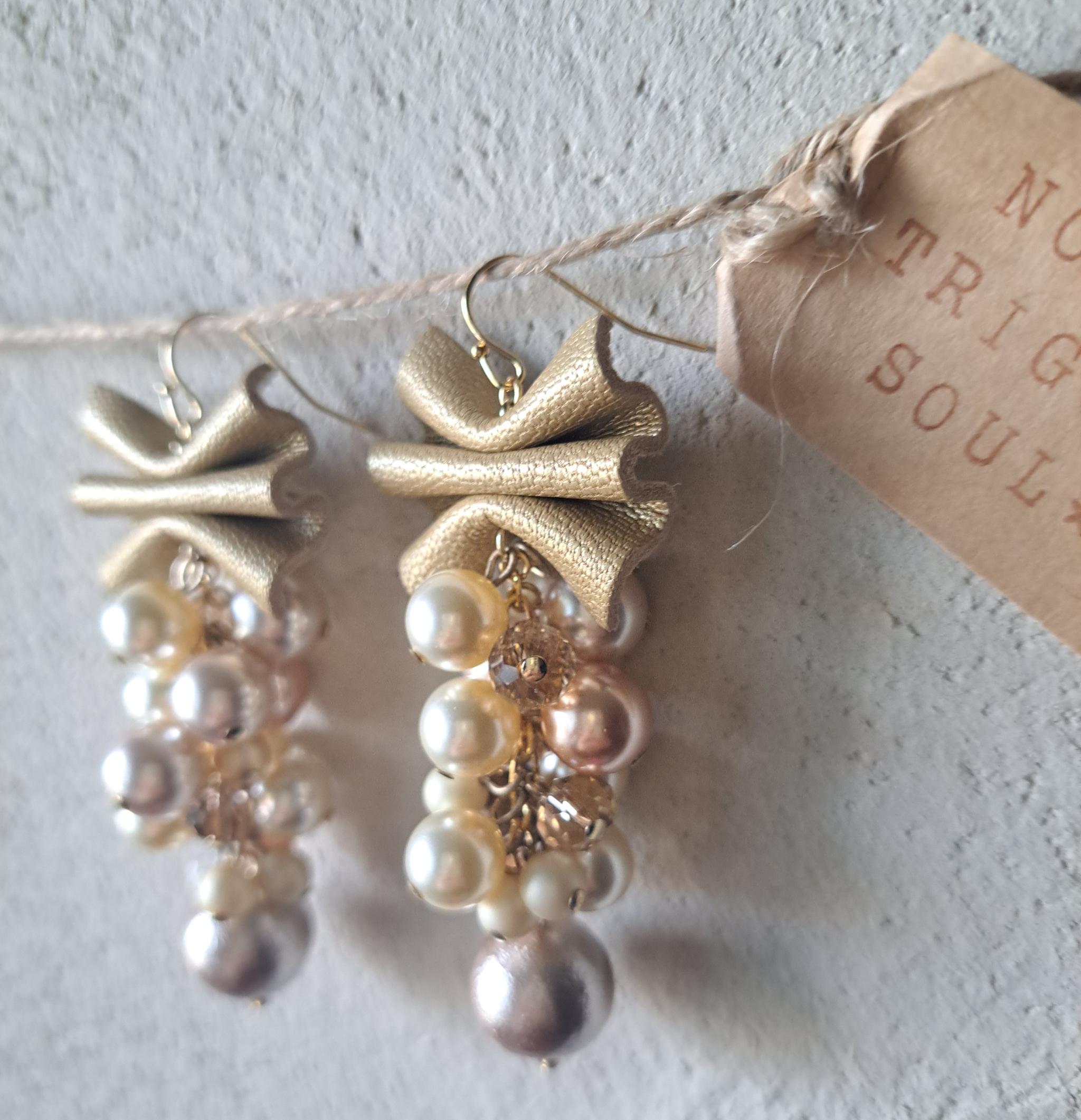 本革DXコットンパールmixゴールドベージュリボン/3秒でドレスアップ。サスティナブルアクセサリー(Ｃ24K) | 8枚目